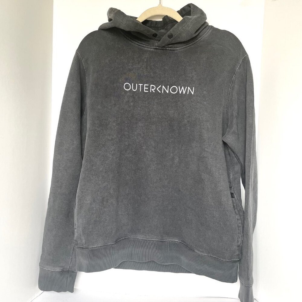 Outerknown OK Wordmark Gray Organic Snap Hoodie M